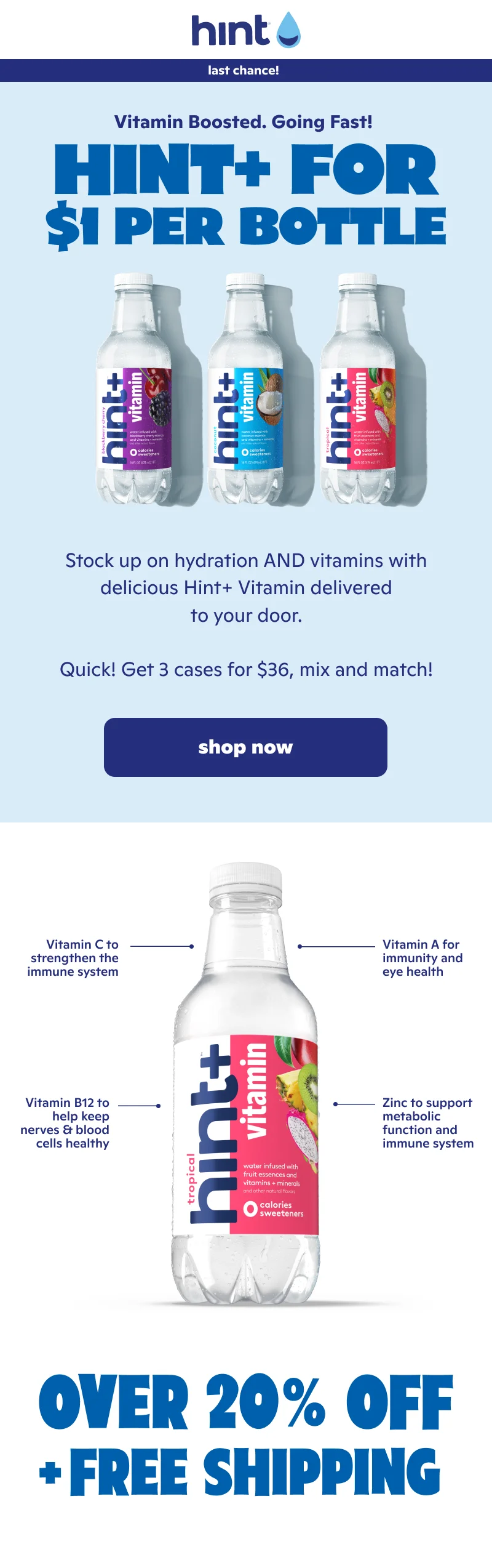 36 bottles of Hint+ Vitamin for $36