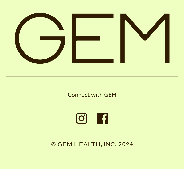 GEM logo and Instagram + Facebook links