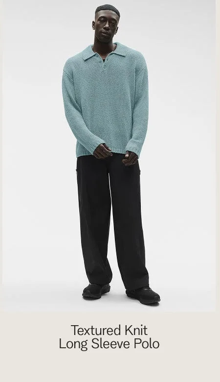 TEXTURED KNIT LONG SLEEVE POLO
