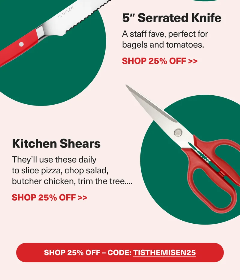 5" Serrated Knife and Kitchen Shears they'll use every day. Shop with code: discount code.