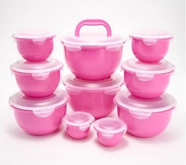 LocknLock 10-Pc Nestable Colored Body Tulip Bowls w/ (2) Handle Lids