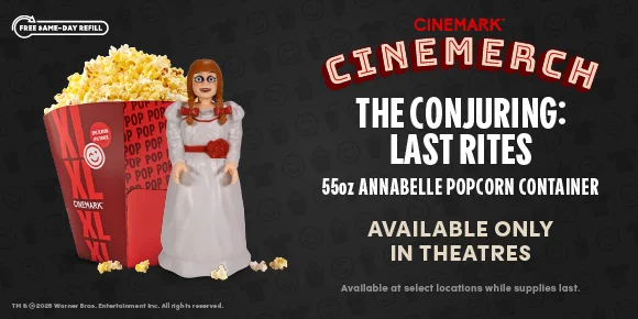 CINEMERCH | THE CONJURING: LAST RITES | 55oz ANNABELLE POPCORN CONTAINER | AVAILABLE ONLY IN THEATRES | Available at select locations while supplies last.