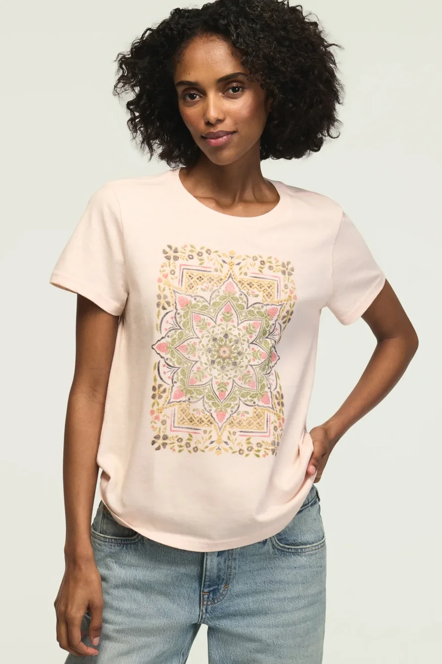 Image of Lucky Brand Embellished Mandala Classic Crew in Cloud Pink