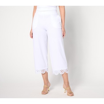 Susan Graver Regular Liquid Knit Wide-Leg Crop Pants with Lace Hem