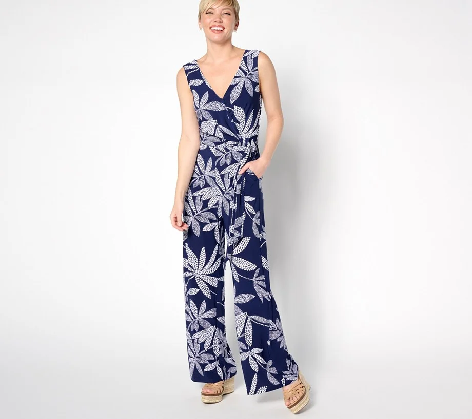 Dennis Basso Petite Printed Italia Knit Jumpsuit