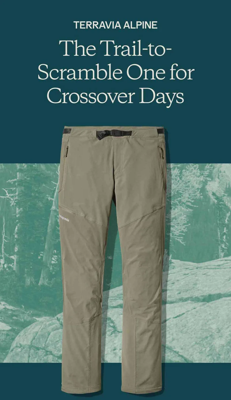 Terravia alpine. The trail-to-scramble one for crossover days. Built with 4 pockets that are harness compatible, 4.7-ounce fabric for airy protection, reinforced panels in high-wear zones, and cinchable cuffs for techy footwork.