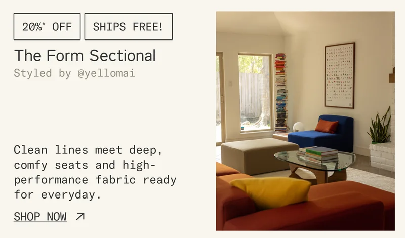 The Form Sectional: Clean lines meet deep, comfy seats and high-performance fabric ready for everyday.