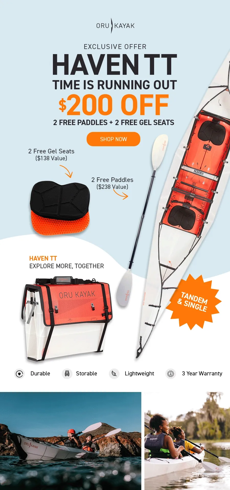 Time is Running out on the Deal of the Week! Get $200 off Haven TT + 2 FREE Paddles & 2 FREE Gel Seats