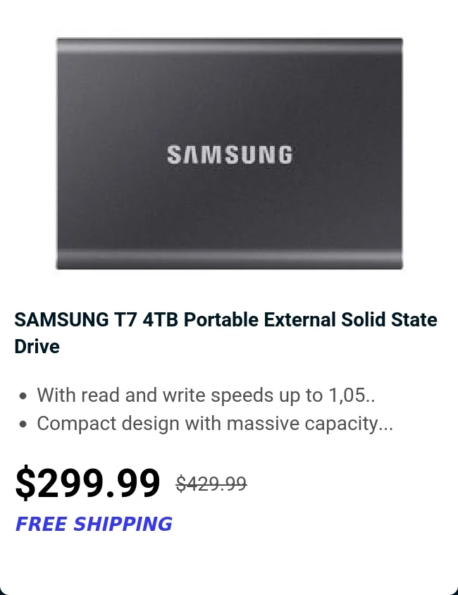 SAMSUNG T7 4TB Portable External Solid State Drive