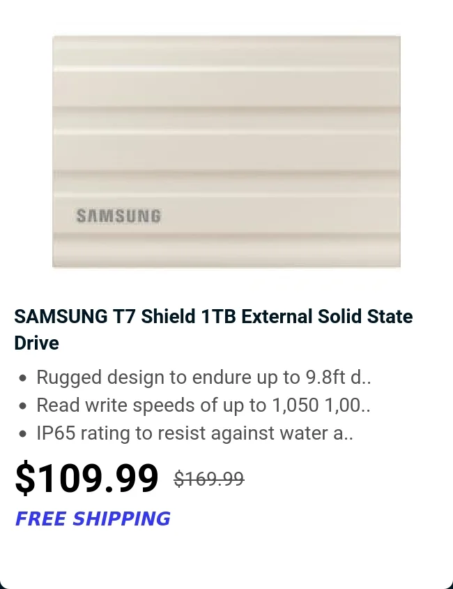 SAMSUNG T7 Shield 1TB External Solid State Drive
