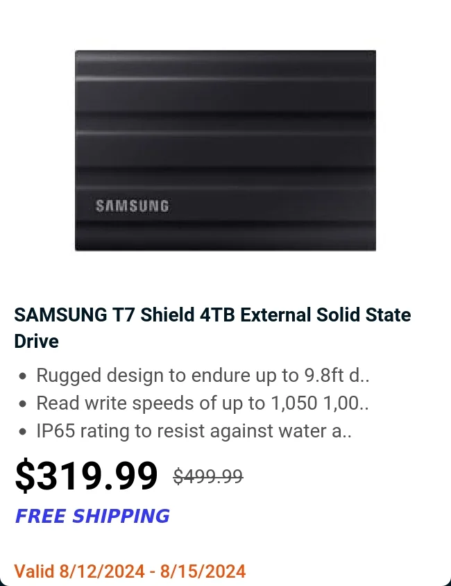 SAMSUNG T7 Shield 4TB External Solid State Drive