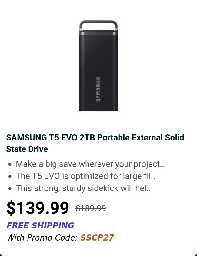 SAMSUNG T5 EVO  2TB Portable External Solid State Drive