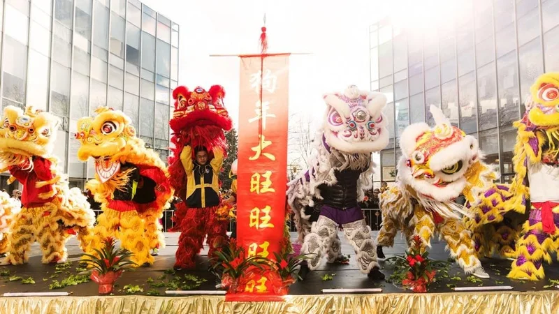 Image description: Performers do a lion dance during Lunar New Year Celebrations in Vancouver.
