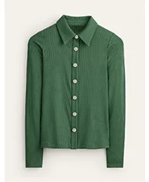 Jewelled-Button Ribbed Shirt - Palm Leaf