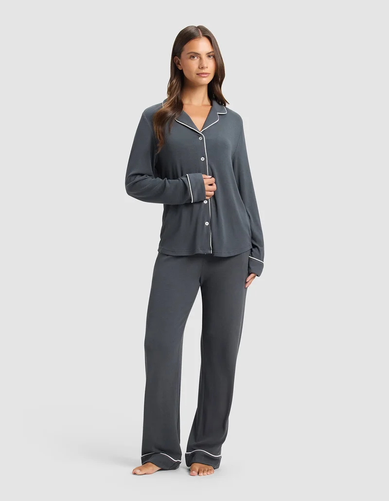 Image of Women's Bamboo Rib-Knit Classic Long Sleeve Pajama Set