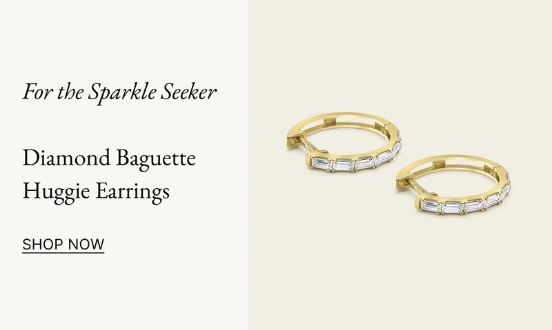 14k Solid Gold Diamond Baguette Huggie Earrings