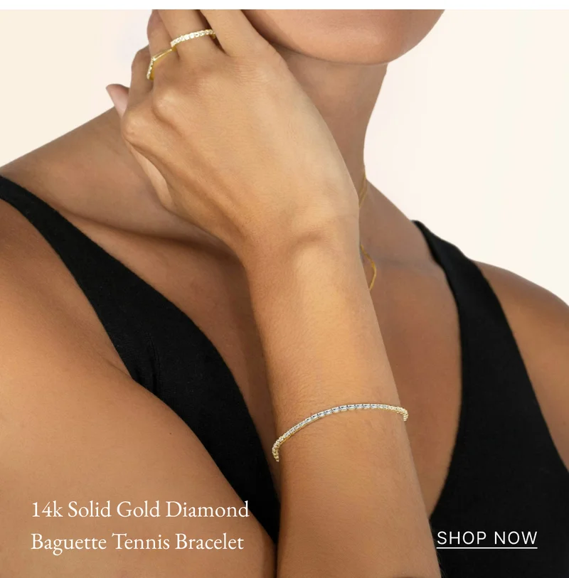 14k Solid Gold Diamond Baguette Tennis Bracelet