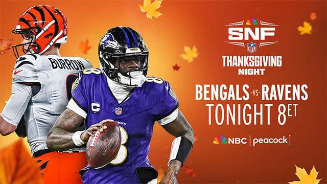 Bengals vs. Ravens Tonight at 8p ET on NBC & Peacock