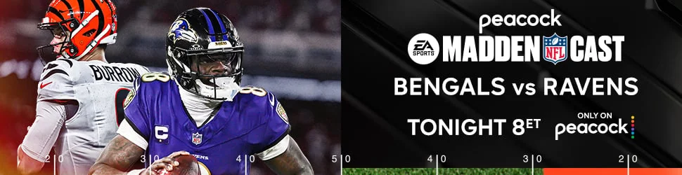 Madden Cast. Bengals vs. Ravens tonight at 8p ET on Peacock