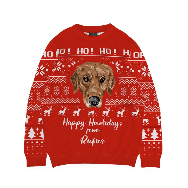 Image of Ho Ho Ho Custom Dog Face Christmas Sweater