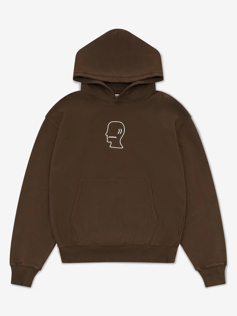 Image of Brain Dead 3D Embroided Logohead Garment Dyed Hoodie - Brown