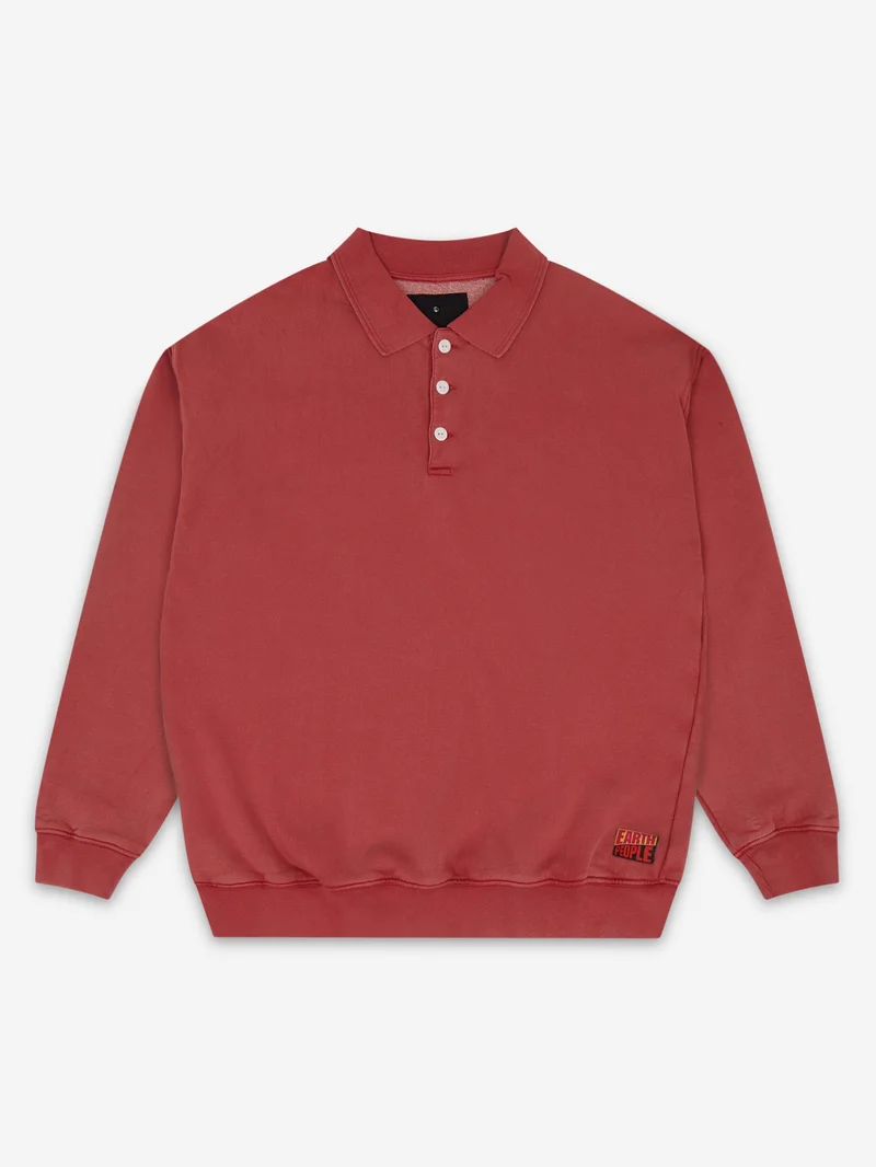 Image of Earth People Acid Wash Polo Jersey - Red