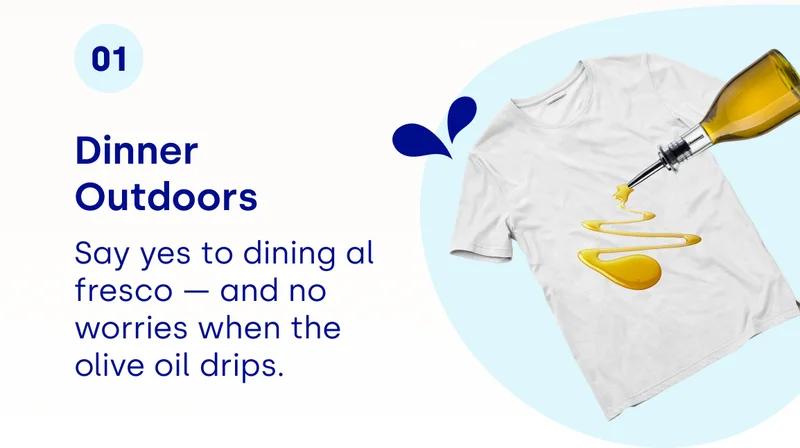 Dinner Outdoors: Say yes to dining al fresco — and no worries when the olive oil drips.