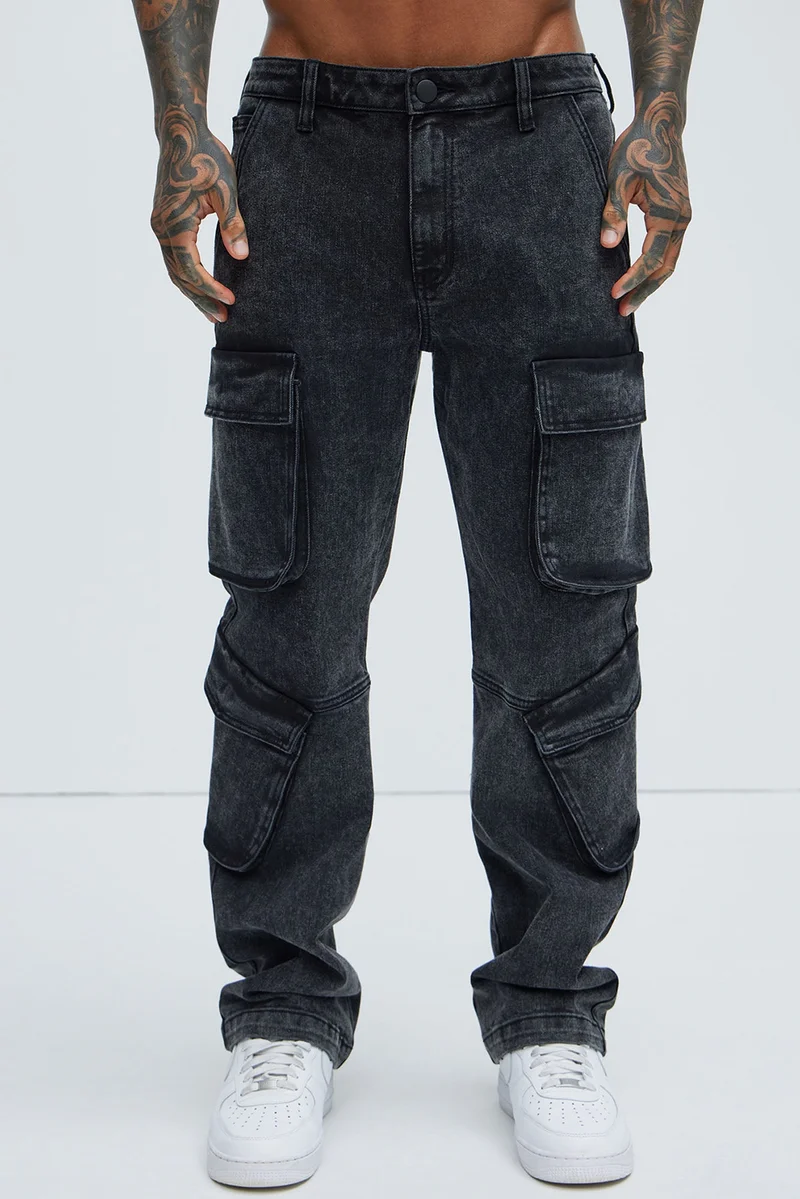 Image of Black Jack Mike Straight Cargo Jeans - Black Wash