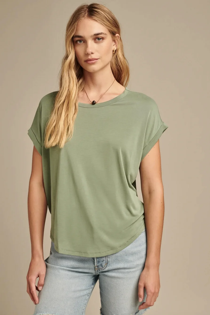 Image of Lucky Brand Short Sleeve Sandwash Dolman Tee - Women's Clothing Tops Shirts Tee Graphic T Shirts in 001 Lucky Black