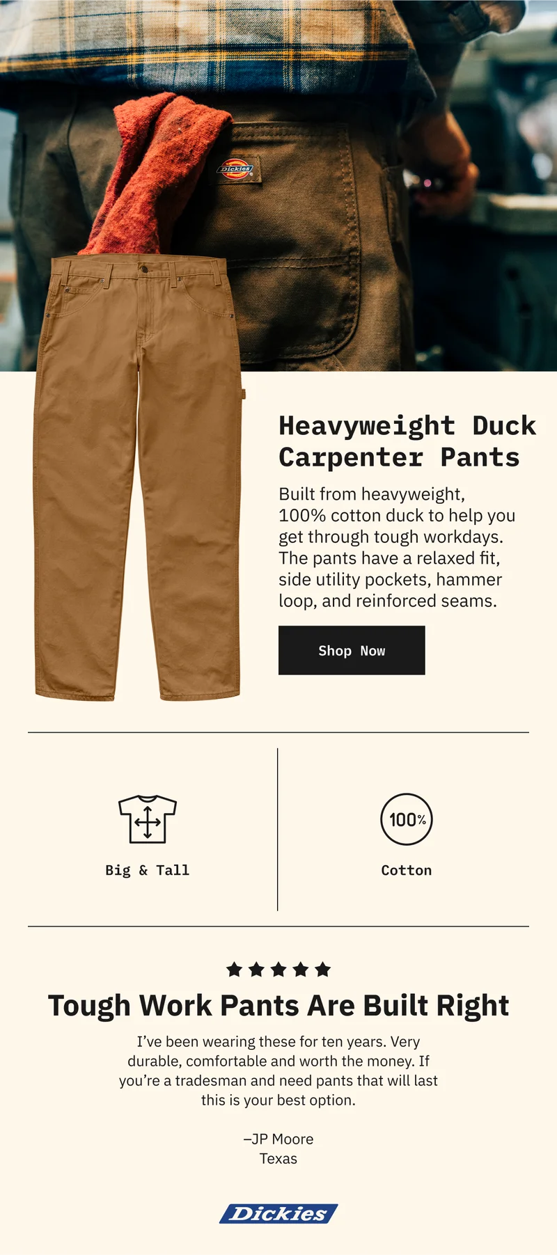 Heavyweight Duck Carpenter Pants. Built from heavyweight, 100% cotton duck to help you get through tough work days. The pants have a relaxed fit, side utility pockets, hammer loop, and reinforced seams. Shop Now.