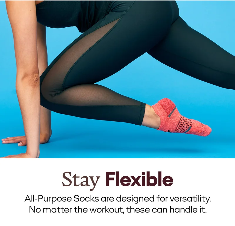STAY FLEXIBLE | ALL-PURPOSE SOCKS ARE DESIGNED FOR VERSATALITY. NO MATTER THE WORKOUT, THESE CAN HANDLE IT.