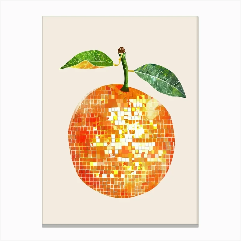 Image of Disco Ball Orange Art Disco Poster Trendy Aesthetic Art Food Kitchen Canvas Print