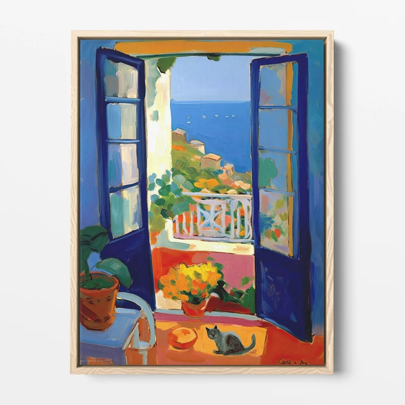 Image of Open Window With Cat Matisse Style Amalfi Coast 3 Canvas Print