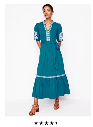 Amara Embroidered Jersey Dress Deep Sea, Meadowsweet Pink