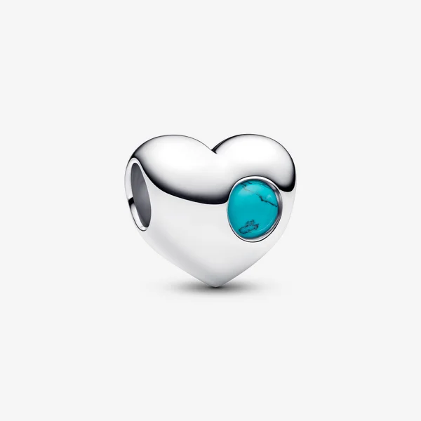 Engravable December Turquoise Blue Stone Heart Charm
