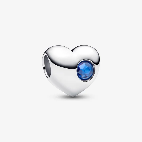 Engravable September Blue Stone Heart Charm