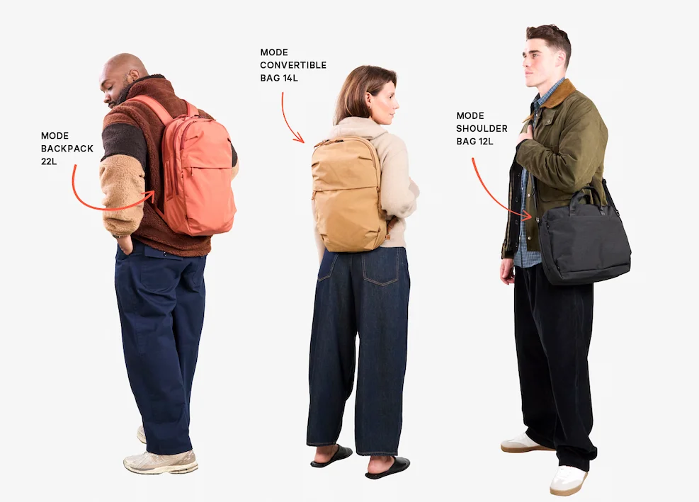 MODE Backpack 22L, MODE Convertible Bag 14L, MODE Shoulder Bag 12L