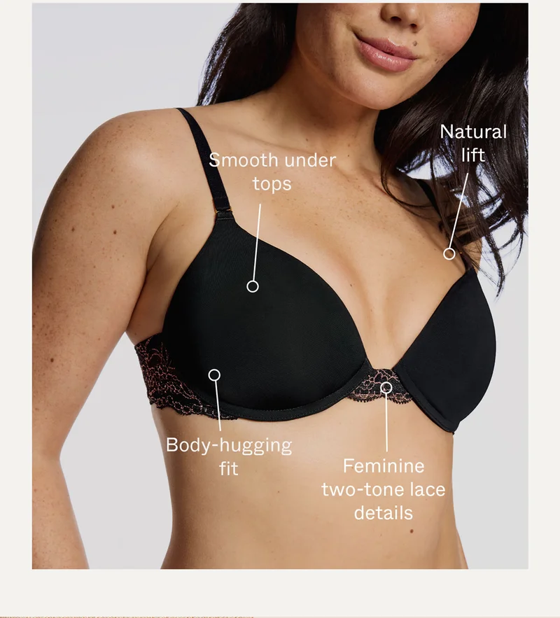 Smooth under tops, Natural Lift, Body-hugging fit, Feminine two-tone lace details