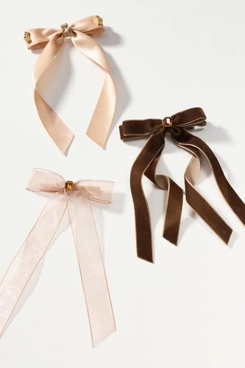 Gemstone Bow Hair Clips, Set of 3
