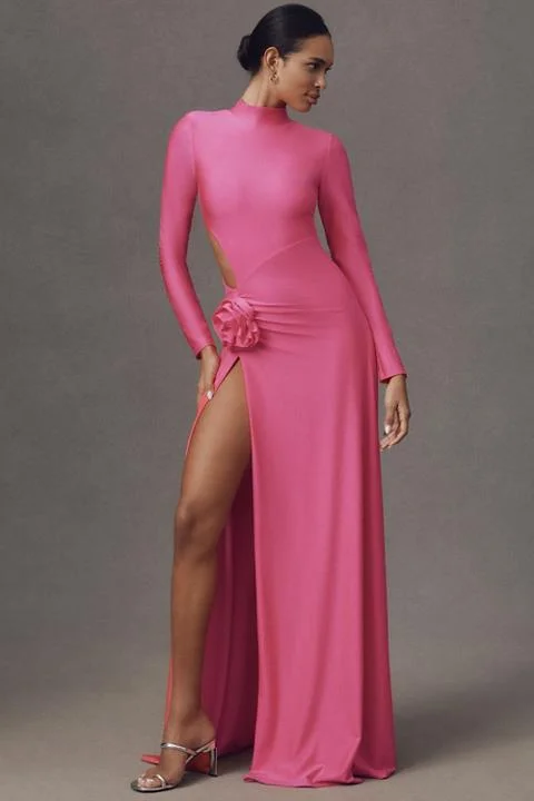 Delfi Collective Sabine Long-Sleeve Side-Slit Maxi Dress