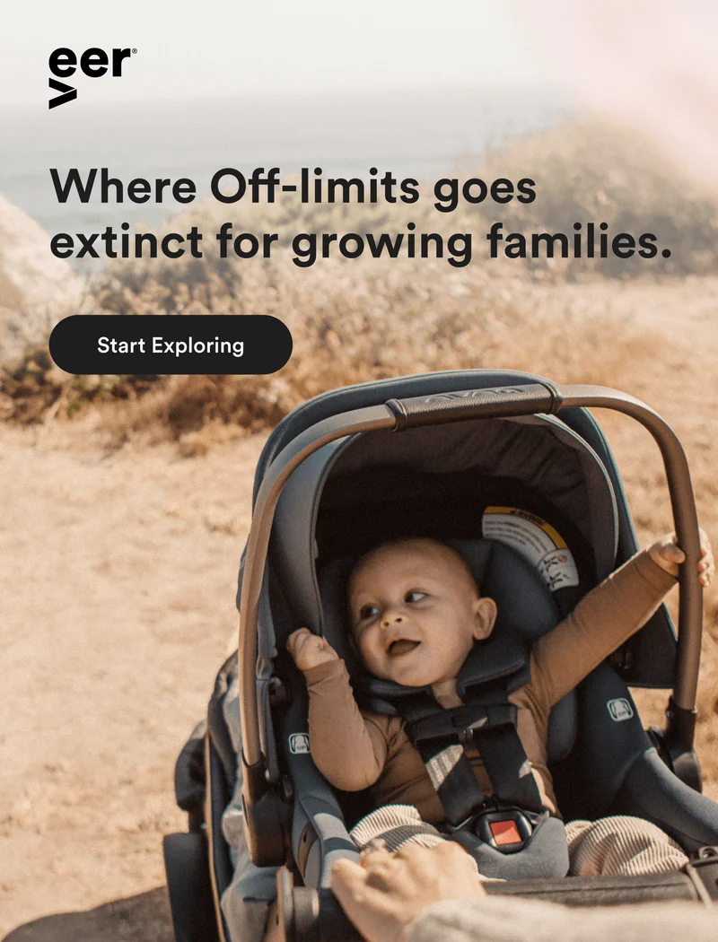 Baby in car seat attached to Veer product