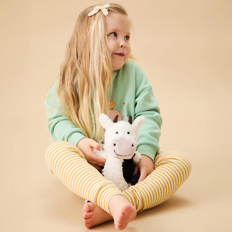 Image of Farmyard Friends Sweater & Stripe Ribbed Leggings Outfit
