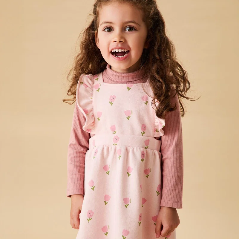 Image of Tiny Tulips Pinafore Dress & Rollneck Bodysuit Outfit