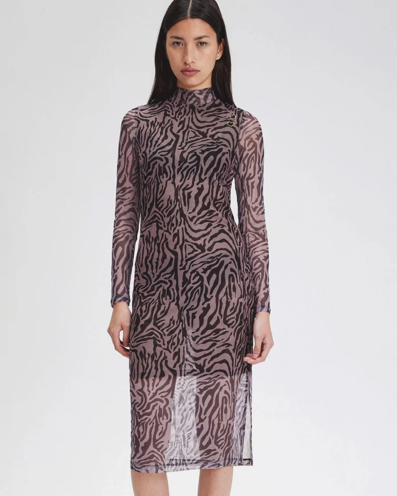 Pink Zebra Print Mesh Dress