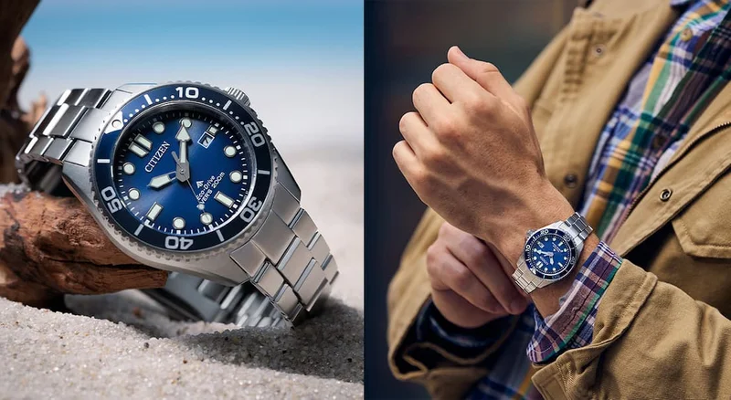 Man wearing a blue dial Promaster Dive BN0260-54L