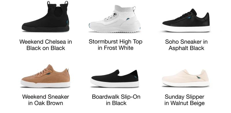 Product grid of Vessi shoes on sale.