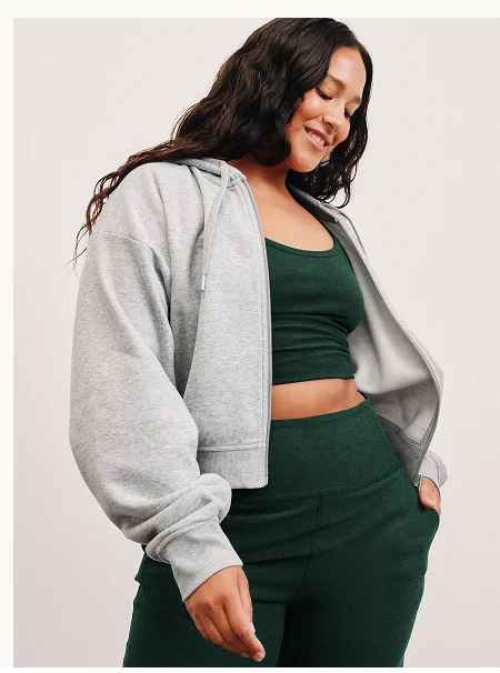 LuxeFleece Zip Up Hoodie in Light Heather Gray