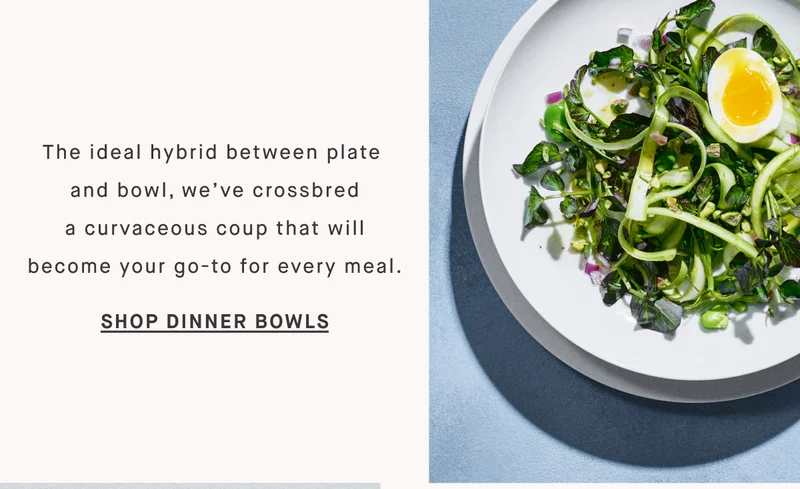 The ideal hybrid between plate  and bowl, we’ve crossbred a curvaceous coup that will become your go-to for every meal. SHOP DINNER BOWLS