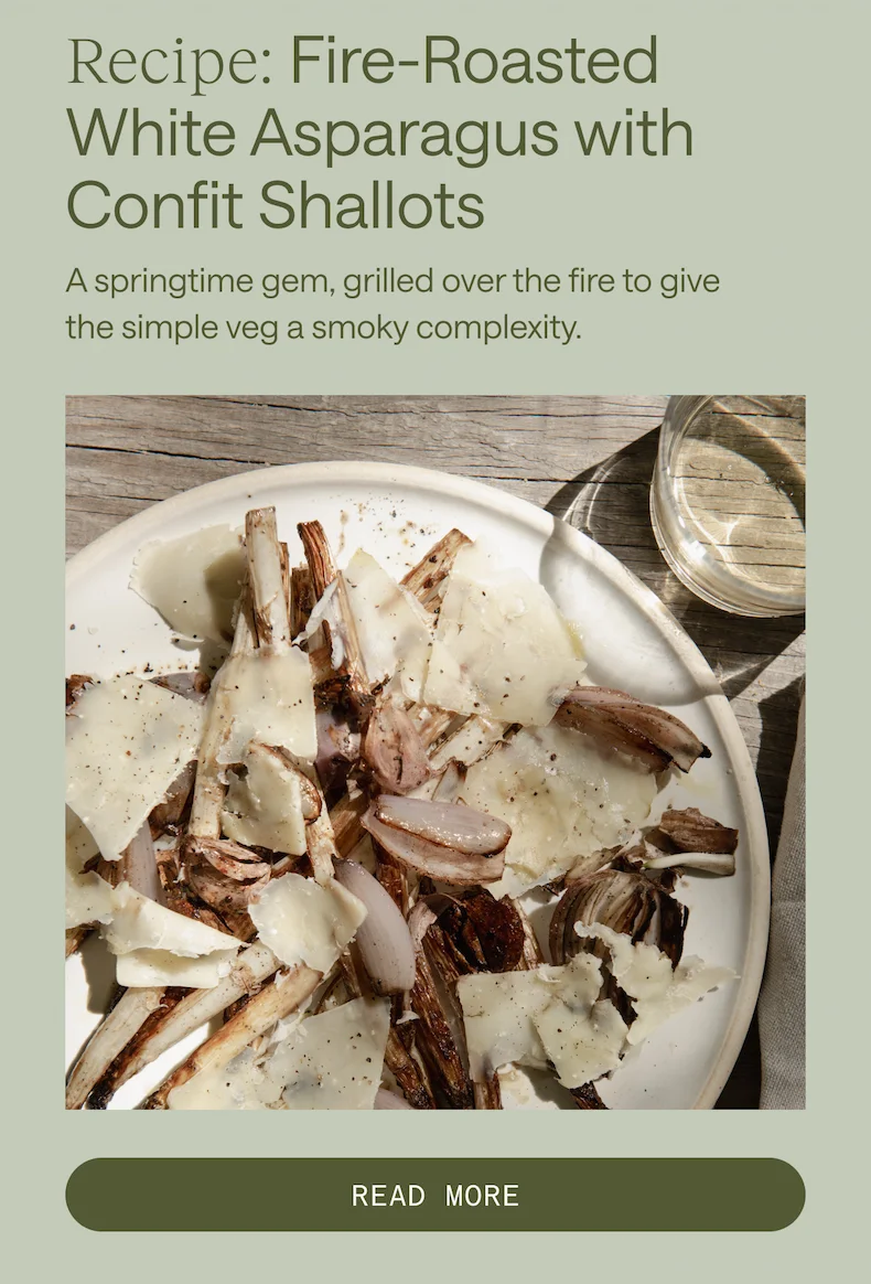 Fire Roasted White Asparagus with Confit Shallots
