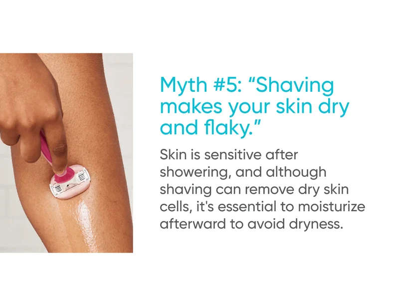 Myth #5: “Shaving makes your skin dry and flaky.” Skin is sensitive after showering, and although shaving can remove dry skin cells, it's essential to moisturize afterward to avoid dryness.